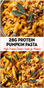 Bowl of creamy pumpkin vodka pasta with crispy sage and walnuts, a cozy autumn pasta recipe perfect for fall dinners.